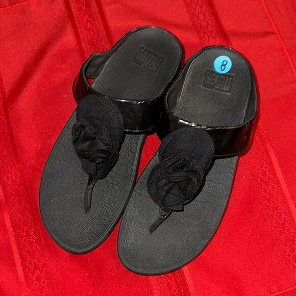 Fitflop Black Floral Sandals Size 8 - Picture 1 of 10